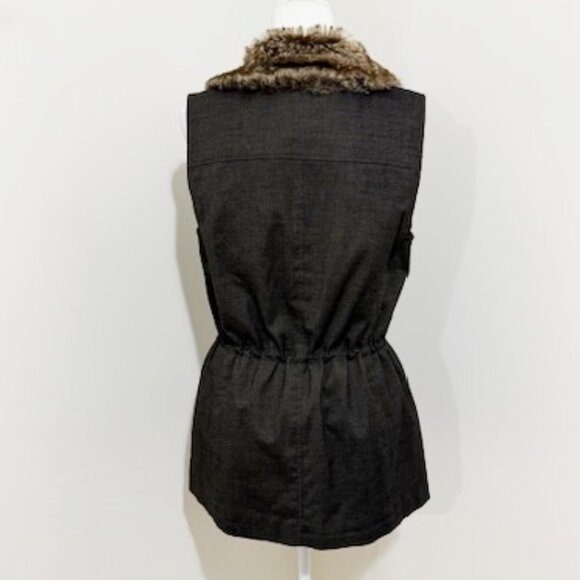J. Jill Brown Long Vest Cinched Waist Faux Fur Collar Size M - Picture 4 of 7